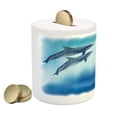 thumbnail image 2 of Dolphin Piggy Bank, Underwater Scene with 2 Ocean Mammals in Watercolor Style Swimming Image, Ceramic Coin Bank Money Box for Cash Saving, 3.6" X 3.2", Dark Blue Pale Blue, by Ambesonne, 2 of 4