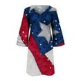 thumbnail image 4 of Summer Savings Clearance! Edvintorg 4Th Of July Summer Dresses Women's Fashion Summer Casual Plus Size Clothing V-Neck Print 3/4 Sleeve Fold Mini Dress, 4 of 5