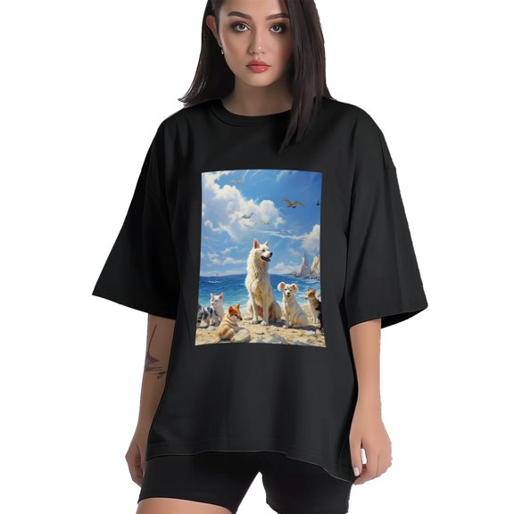 Plus Size Shirt for Women Black Tops for Women Short Sleeves Shirt for Women Puppy T Shirt Crewneck Shirt for Women XS