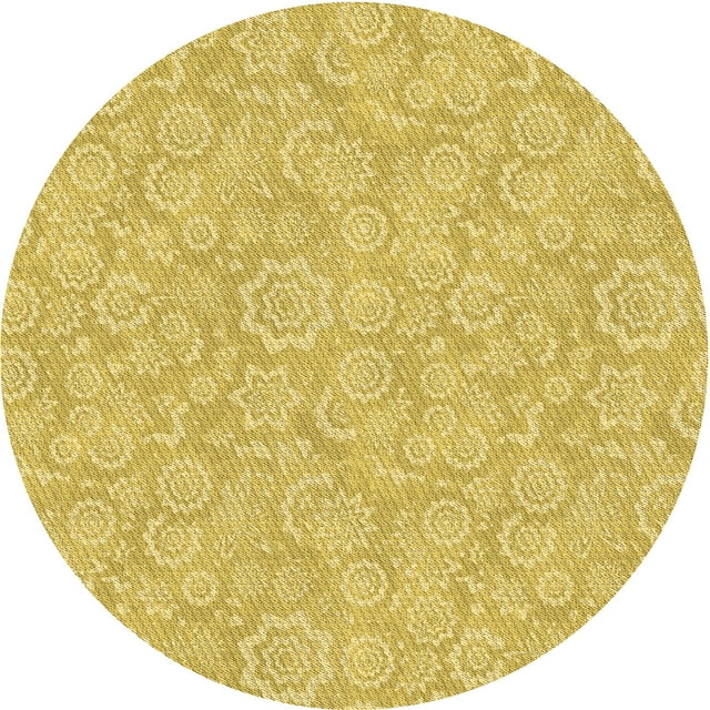 Ahgly Company Machine Washable Indoor Round Transitional Bright Gold Yellow Area Rugs, 6' Round