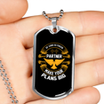 thumbnail image 2 of If God Is Your Partner Christian Necklace Stainless Steel or 18k Gold Dog Tag 24" Chain, 2 of 8