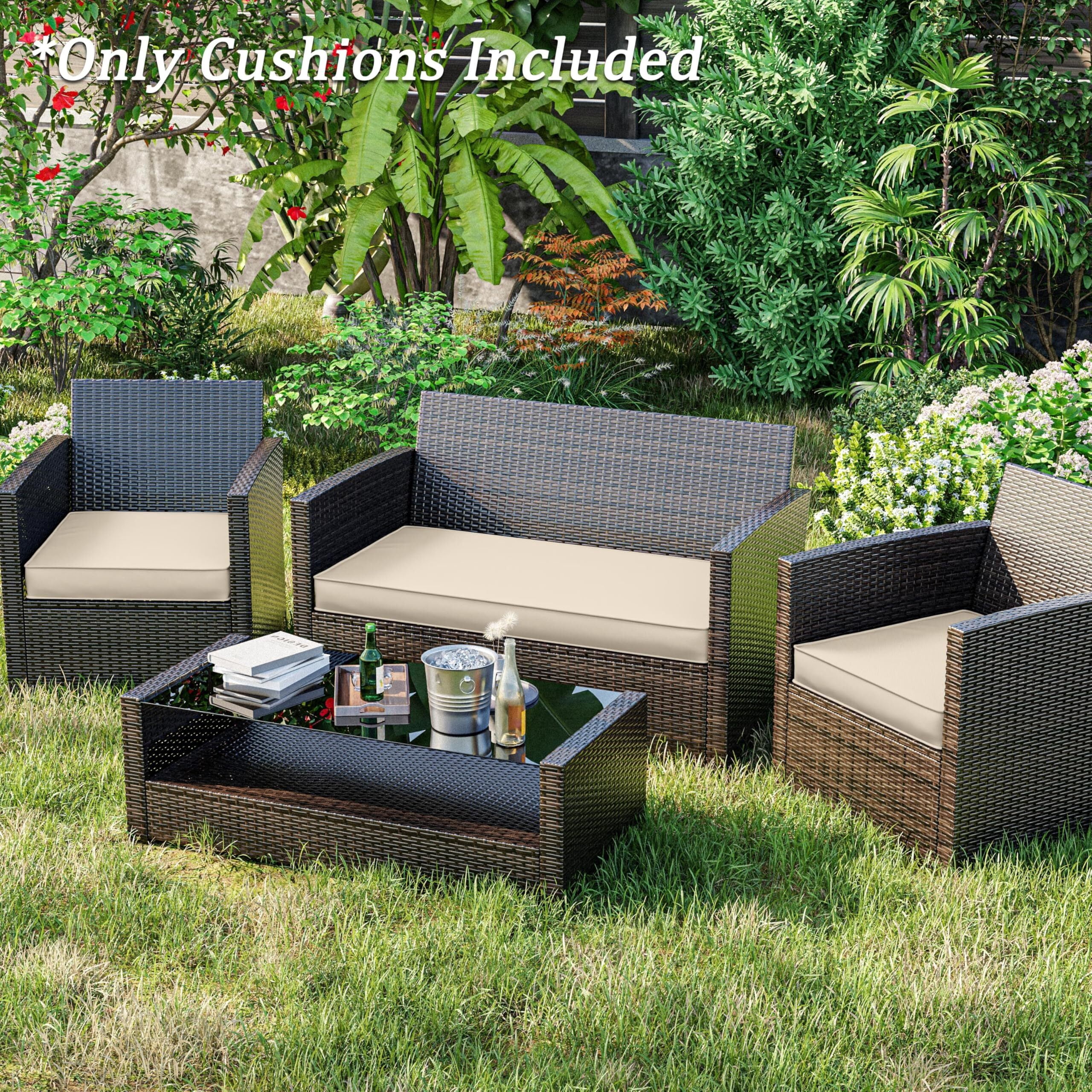 Kimunuk 3 Piece Wicker Chair Cushions, Waterproof Patio Loveseat Chair Cushions Set for Outdoor Indoor Furniture, Cream