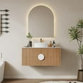thumbnail image 5 of 36" Floating Bathroom Vanity with Sink, Modern Wall Mounted Vanity Bathroom Storage Cabinet with Fluted Drawers, White Sintered Stone Top Ceramic Basin, Light Wood, 5 of 6
