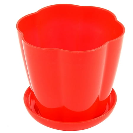 Unique Patio Unique Bargains Red Home Office Decor Patio Garden Plastic Tray Floral Shaped Plant Flower Pot ()