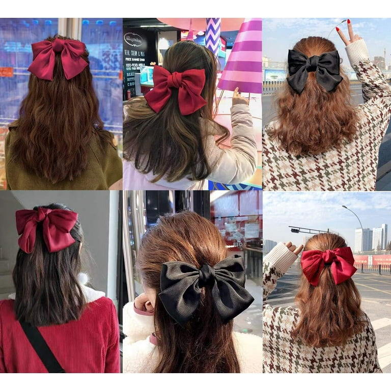 8 Pcs Big Bow Hair Barrettes 8 Inch Satin Solid Hair Bow Handmade Ribbon  Bowknot Hair Clips for Women 