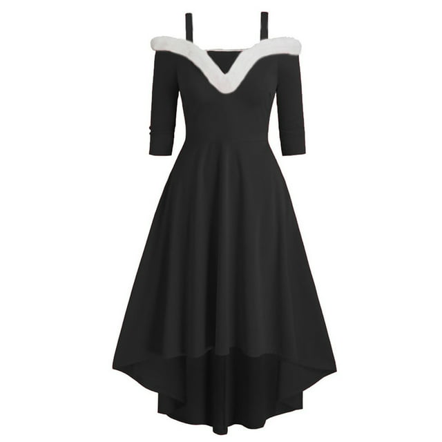 EGNMCR Robes de Soirée pour Femmes, Robes Formelles pour Femmes, Robes de Cocktail pour Femmes à Manches Courtes à Col Rond Robe d'Été pour Femmes Mode Mi-Longue Sans Bretelles Robe Vintage de Noël à Imprimé Robe pour Femmes