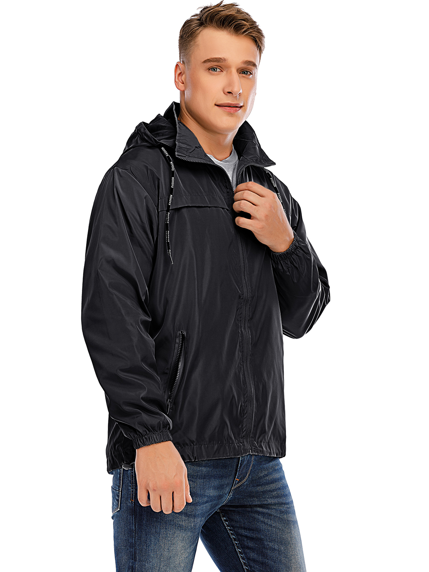 Men's Packable Rain Jacket Outdoor Waterproof Hooded Lightweight Classic Cycling Raincoat Comfortable Casual Windbreaker Rain Jacket - image 5 of 8