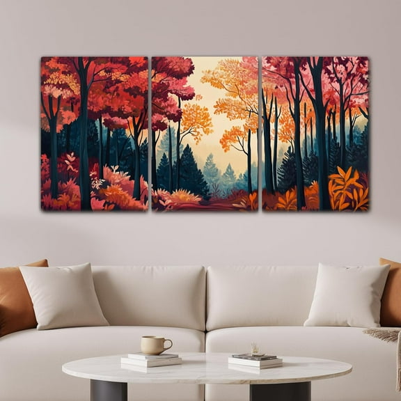 Fall Tree Art,Canvas Wall Art,Forest Wall Decor,3 Piece Wall Decor,Wall Pictures for Living Room,Bathroom,Office,Bedroom,House Warming Gifts（Only canvas）