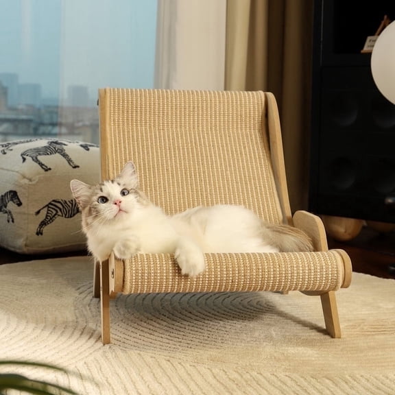 Fairela™ Scratch-Resistant Woven Sisal Cat Lounger – Elevated Sofa Bed with Wooden Frame for Cats & Small Dogs
