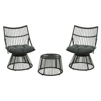 GDF Studio Apulia Outdoor Wicker 3 Piece Chat Set with Cushion, Grey