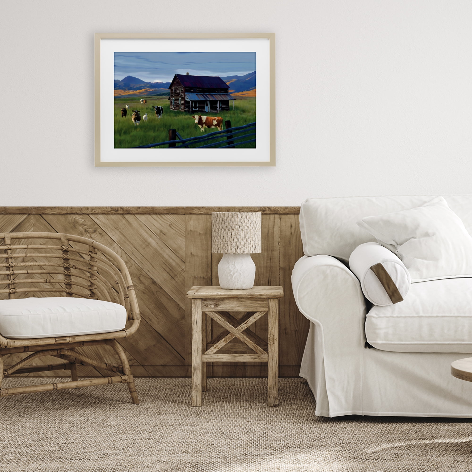 Stupell Industries Grazing Cattle at Solitary Cabin Birch Framed Print Under Glass, design by Renel Peters