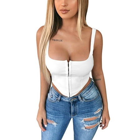 

Yejaeka Women s Slim Corset Sleeveless Square Neck Cardigan Camisole Top
