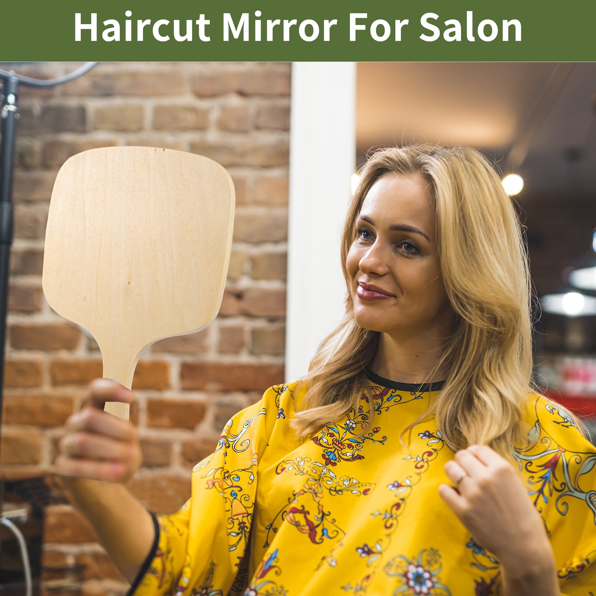 Unique Bargains HMirror with Handle Bamboo Handheld Mirror for Shaving Travel Wood M