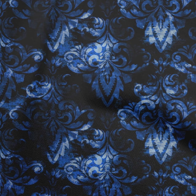 oneOone Polyester Spandex Royal Blue Fabric Damask Craft Projects Decor Fabric Printed By The Yard 56 Inch Wide