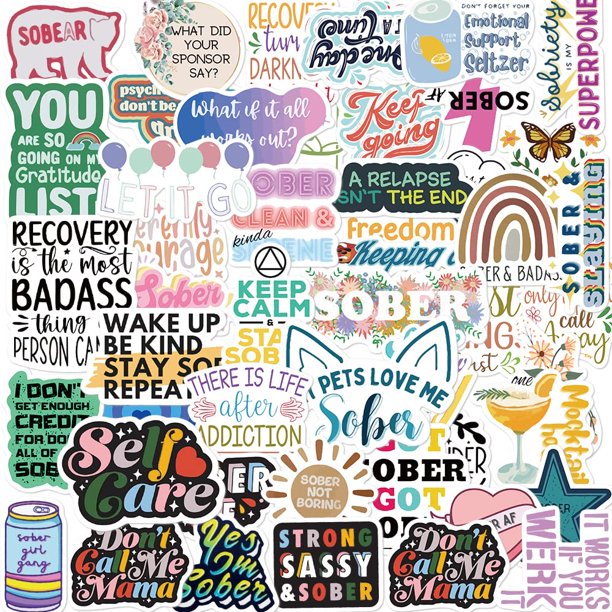 Stickers Sobrios Uaitodee, paquete de 50 calcomanías de vinilo para recuperación
