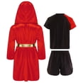 thumbnail image 2 of TiaoBug Kids Boys Boxing Robe Short Sleeve T-shirt and Shorts Set Boxer Fancy Dress Hooded Cloak Red 14, 2 of 5