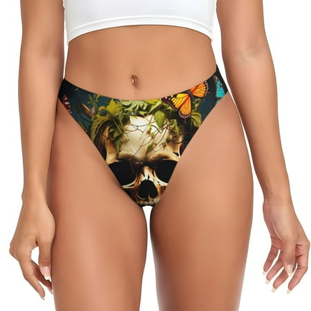KLL Butterfly Flower Plant Skull for Women Underwear Thongs Sexy G-String for Women Seamless Panties Undies Low Rise Thong Panties Fit for Everyday Wear/Yoga/Special-X-Large
