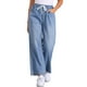 thumbnail image 1 of Jeans de pierna ancha para mujer INSPIRE CHIC con cordón, cintura elástica, pantalones de mezclilla casuales con bolsillos, azul claro XL, 1 of 5