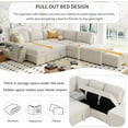 thumbnail image 6 of 90'' Modular Sectional Sleeper Sofa with Pull Out Bed, Convertible L Shaped Sectional Couch with Ottoman, USB Ports & Cup Holders, Modern Storage Pull Out Couch for Living Room, Beige, 6 of 9