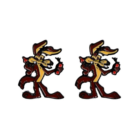 Wile E Coyote Cartoon Character Enamel Metal Stud Earrings