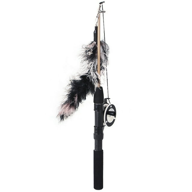 Cat Fishing Wand Retractable - Interactive Kitten Teaser Toy Pet Fish Pole Wand
