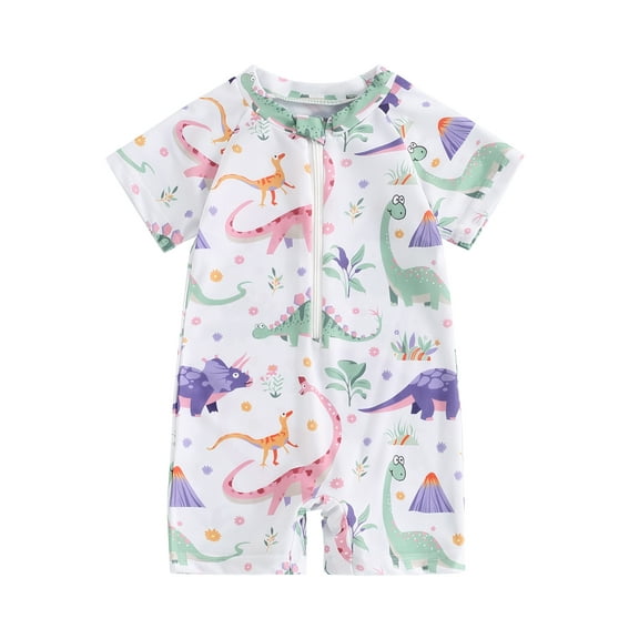 BemeyourBBs Toddler Baby Boy Girl One Piece Swimsuit Newborn Dinosaur Swimsuits Infant Bathing Suit UPF 50 Rash Guard Zipper Swimwear Short Sleeve Summer Beachwear