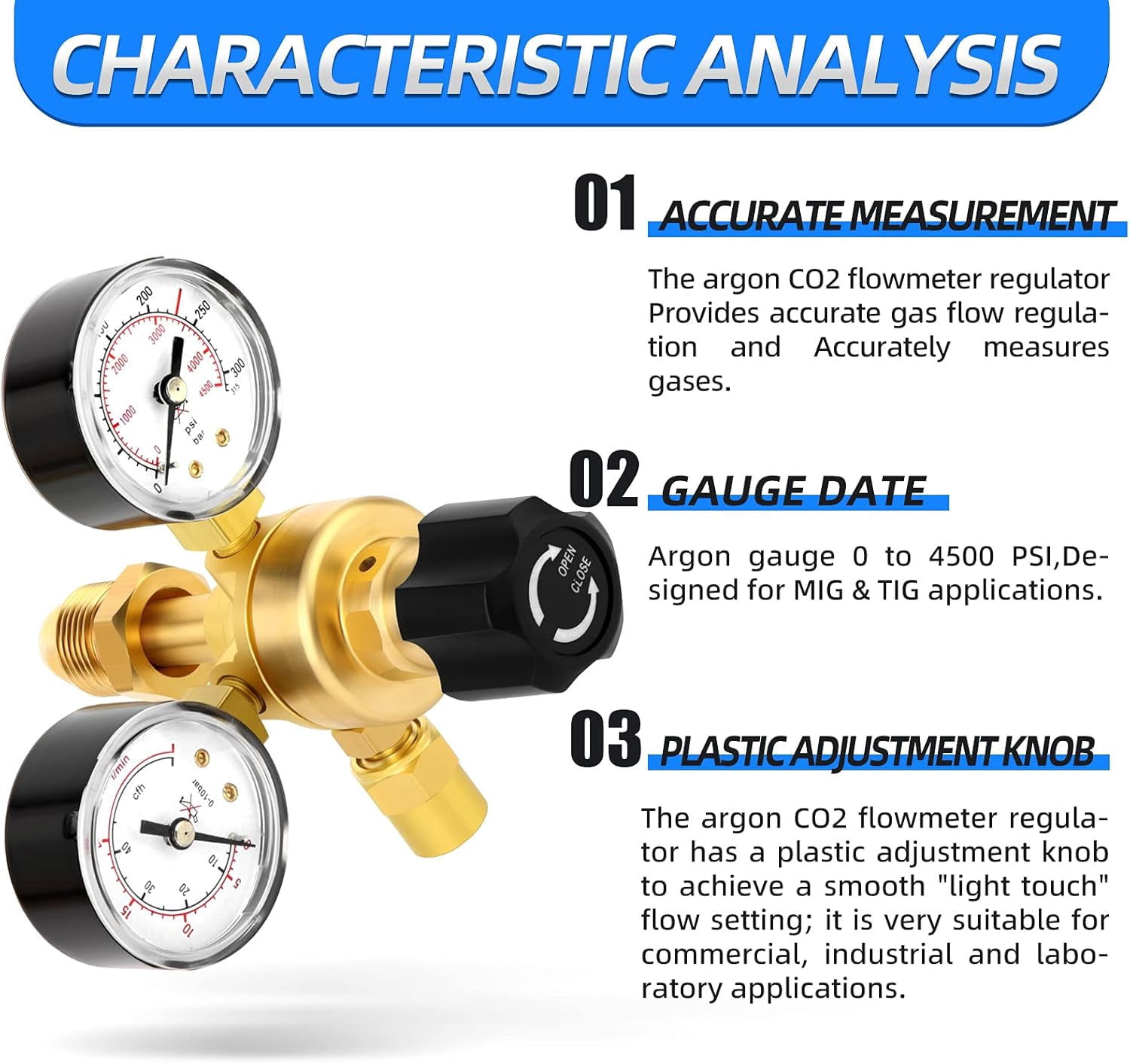 MEANLIN MEASURE Argon CO2 Regulators Gauges Gas Welding Regulator CGA580 Fitting With Miller Lincoln Mig Tig Weld With 60 Inch Hose 0-4500PSI / 0-10BAR