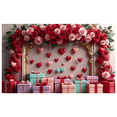 thumbnail image 3 of Toile de Fond de Vase de Fleurs Roses Rouges pour Photomaton, Arrière-Plan Romantique de Cœurs Suspendus, Bannière de Photographie de Mariage, Décorations de la Saint-Valentin, Événement, 3 of 4