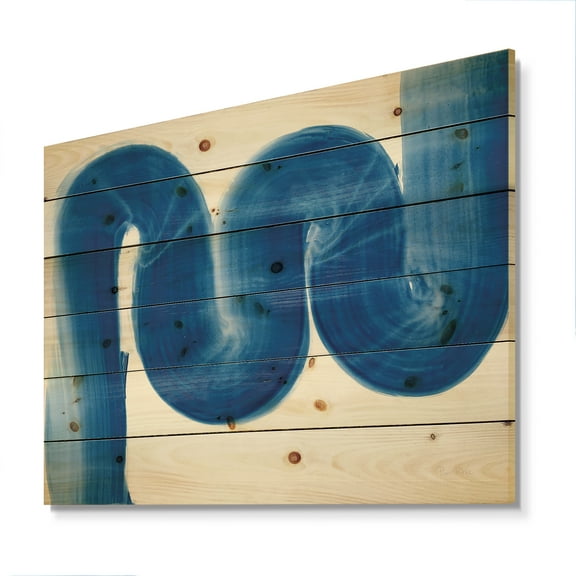Designart 'Blue Geometric S Curve' Modern Transitional Print on Natural Pine Wood