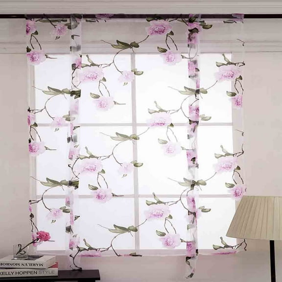 1X One Curtain Leaves Sheer Curtain Tulle Window Treatment Voile Drape Valance Fabric Curtain