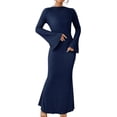 thumbnail image 3 of Women'S Long Sleeve Maxi Dress Ribbed Knit Boat Neck Bodycon Casual Dresses Going Out Outfits Royal Blue XL, 3 of 9
