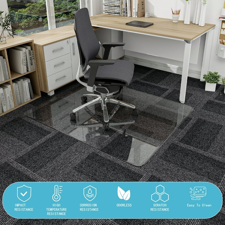 BEAUTYPEAK 36 x 46 Tempered Glass Office Chair Mat for Carpet or Hard  Floor Protection 