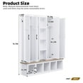 thumbnail image 2 of 63" Farmhouse Hall Tree with Bench and Shoe Storage, 4-in-1 Entryway Bench with 4 Storage Cabinets, 5 Shoe Cabinets and 6 Hanging Hooks, White, 2 of 9