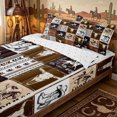 thumbnail image 3 of Erosebridal Retro Western Patchwork Print Zipper Full Size Comforter Sets with Fitted Sheet and 2 Pillowcases,Cowboy Horse Chevron Accent Zipper Bedding Set,Coffee Black,4pcs,Reversible, 3 of 6