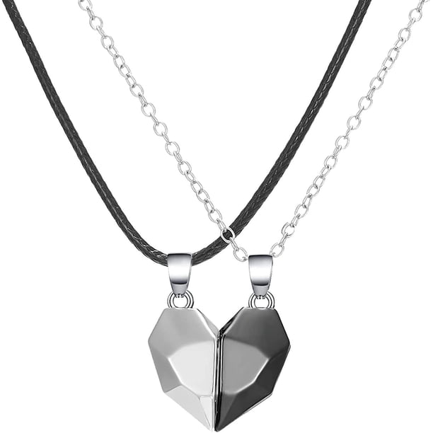 Collar con imán de corazón para mujeres, hombres y niñas, collar con imán de pareja, collar con imán de corazón de piedra de los deseos, collar de pareja con 100 idiomas, collar de proyección Jewe