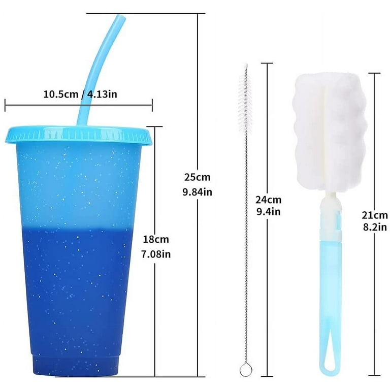 Color Changing Cups with Lids & Straws - 12 oz Confetti Reusable Cute Plastic  Tumbler Bulk - 7 Pack Kids Small Funny Travel Straw Tumblers/ Adults Iced  Cold Drinking Party Cup 