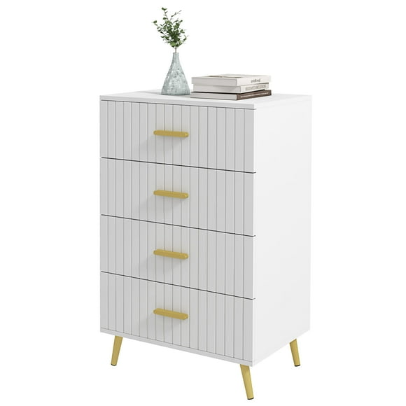 HOMCOM White 4-Drawer Chest with Gold Aluminum Legs & Handles | Modern Bedroom Storage Cabinet | 23.6"W x 15.7"D x 35.4"H | Particleboard & Alloy Design