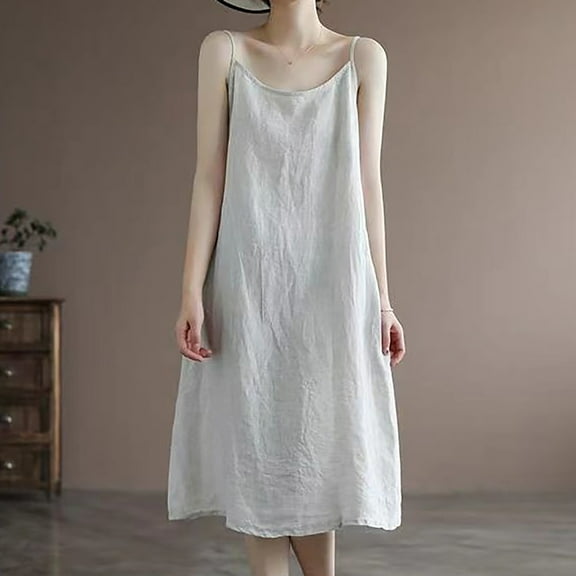 SNKSDGM Women's Plus Womens Tops Plus Size 3/4 Sleeve Womens Tank Tops Loose Fit V Neck Pure Sleeveless Tank Top for Women Plus Size Loose Casual Linen Mid Length Vest L