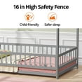 thumbnail image 5 of Twin Size Floor Bed, House Floor Wood Bed with Roof Frame for Kids Toddlers Teens, Montessori Bed Frame with Fence-Shaped Guardrail, without Slats, Gray, 5 of 7
