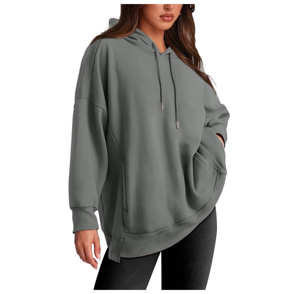 Frostluinai Hoodies For Women Oversized Pullover Drawstring Fleece Sweatshirts Long Sleeve Drop Shoulder Y2K Clothes Teen Girls Fall Sweaters