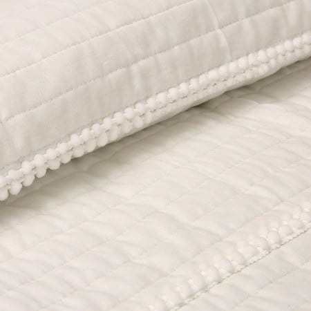Lush Decor Pom Pom Stripe Cotton Quilt, King, White, 3-Pc Set