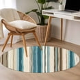 thumbnail image 4 of Turquoise Beige Round Area Rug 3.3 FT, Non Slip Small Entryway Kitchen Mat, Boho Vertical Stripes Bohemian Retro Washable Soft Circular Rug Non-Shedding Door Mat for Bathroom Playroom Kids Room, 4 of 9