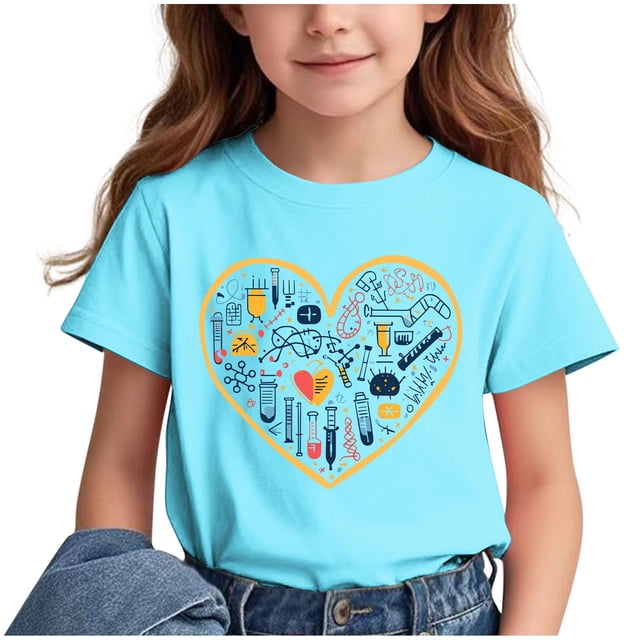 HVOBBTY T-shirt Classique à Manches Courtes pour Tout-Petits, T-shirt Imprimé à Manches Courtes pour Enfants en Arrière de la Saison Scolaire Col Rond Manches Mi-Longues Décontracté Polyvalent Bleu Ciel, 9 Ans