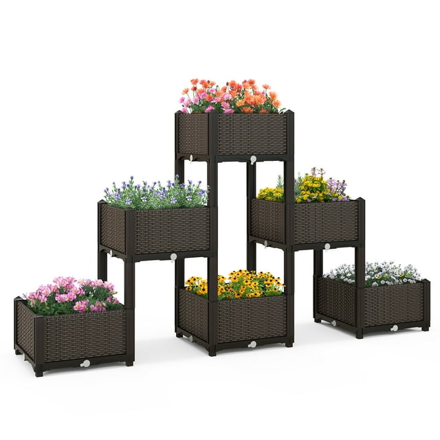 Gymax 6 PCS Elevated Plastic Raised Garden Bed Planter Kit for Flower Vegetable Grow