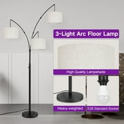 OUTON 3 Light Floor Lamp, 80 Mordern Standing Lamp with Linen Lamp Shade, Arc Floor Lamp for Living Room, Bedroom, Office, 3 Bulbs Includes(Black)