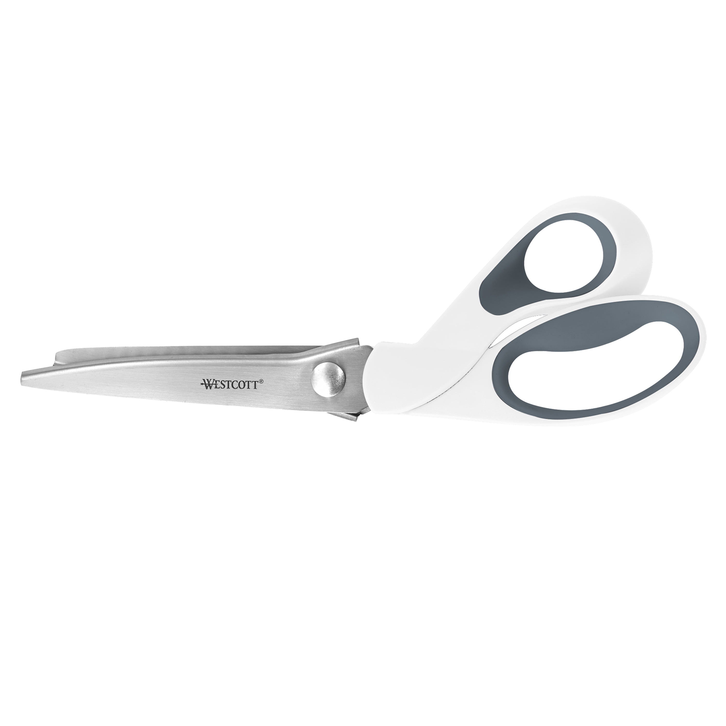 Westcott Pinking Shears, 9.5", Stainless Steel, Bent, for Sewing, White, 1-Count