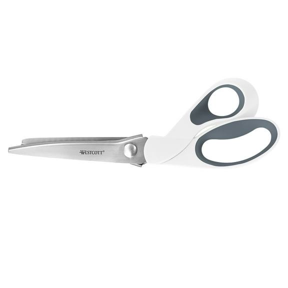 Westcott 9.5" Pinking Shears for Fabric and Sewing, Stainless Steel Scissors, Adult, High School, Bent, White, 1-Count