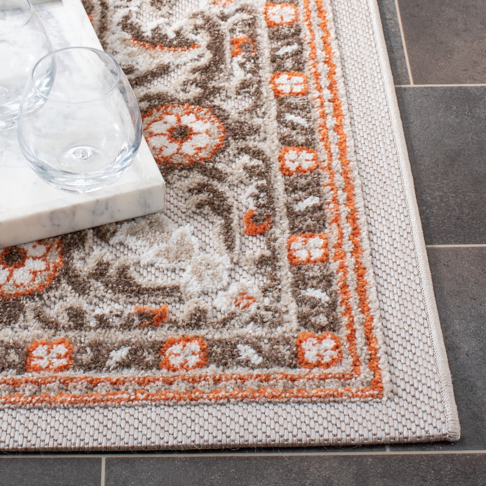 SAFAVIEH Cabana Greta Beige/Orange 2'2"X9' Runner Indoor/Outdoor Area Rug Beige/Orange, 6'7" x 6'7" Square