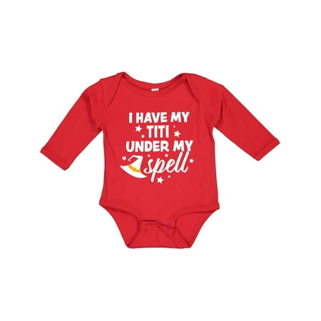 

Inktastic I Have My Titi Under My Spell with Cute Witch Hat Boys or Girls Long Sleeve Baby Bodysuit