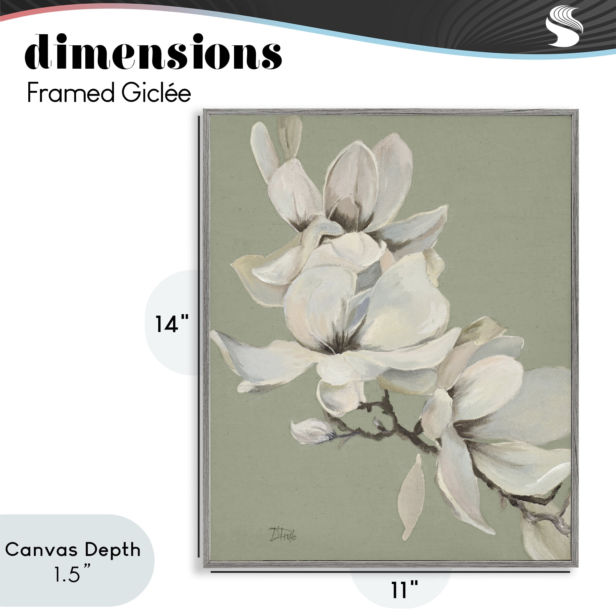 Stupell Industries Magnolias on Sage Florals Gray Framed Giclee Art, design by Patricia Pinto
